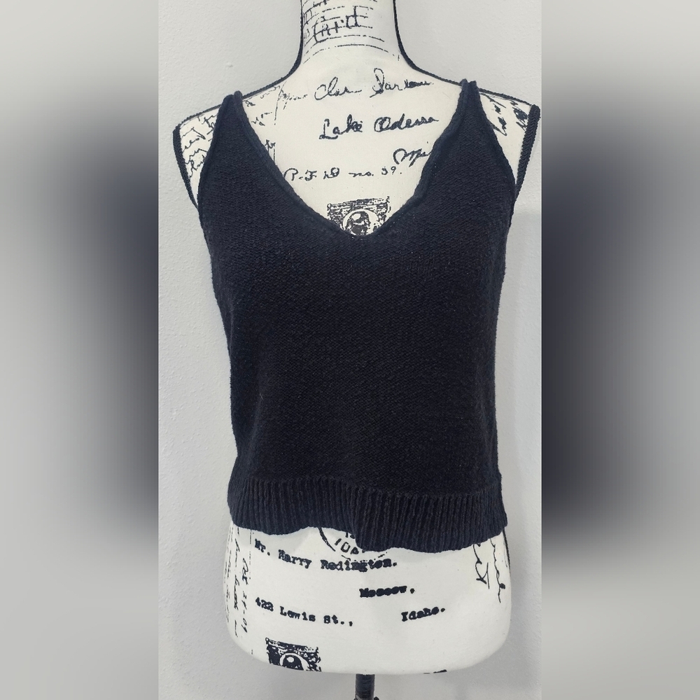 Zara Knit Black Boho Hippie Cropped Sweater Tank Top Size Medium - Picture 2 of 10